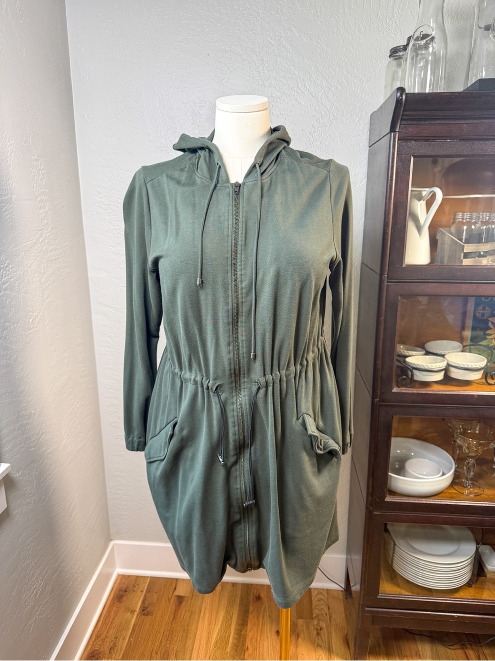 Torrid Active Olive Green Hooded Zip Front Drawstring Jacket Dress Plus Size 1X